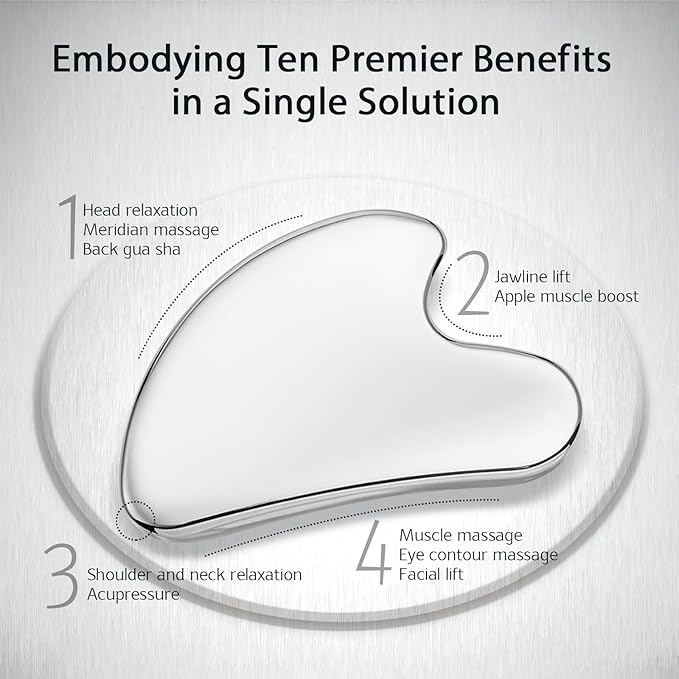 Daubigny Stainless Steel Gua Sha Facial Tools Guasha for Face Metal Gua Sha Tighten Skin Massage Guasha Beauty Tool for Body Eyes Neck Massager with Travel Pouch Skin Care Gifts (Silver)