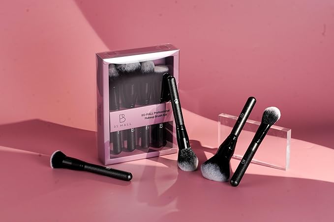 BS-MALL Soft Professional Makeup Brush Set - 4 Pcs Travel-friendly Brushes Including Foundation Brush for Liquid Makeup, Powder Brush & Blush Brush,Daily use (All Black)