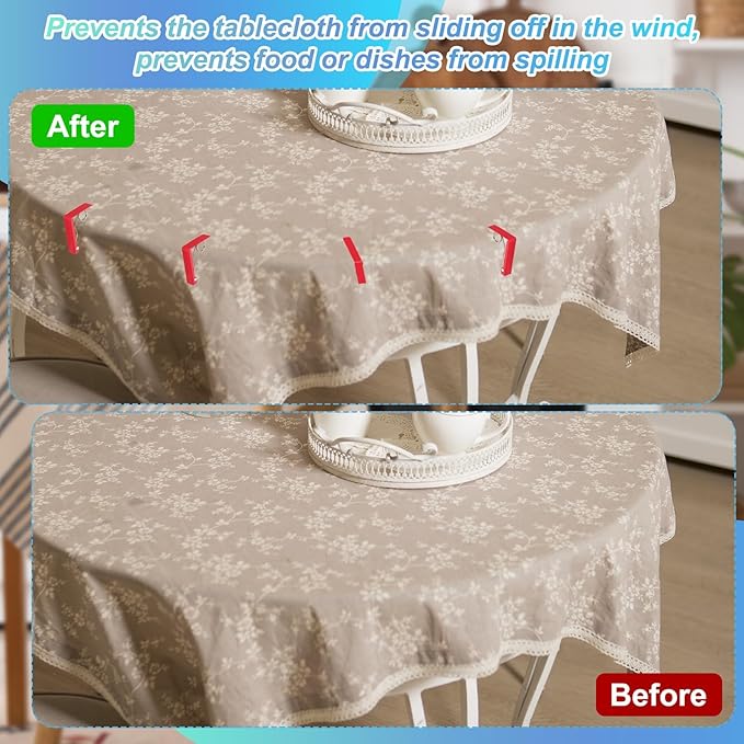 uxcell 4 Pack Tablecloth Clips, Stainless Steel Table Cloth Cover Clamps, 2.87" x 2.36" Windproof Holder Clips for Home Party Picnic Wedding Camping Dining Tables, Gold
