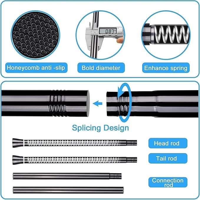 Shower Curtain Rod Black Tension Rod 45 to 77 Inch 2PCS Spring Curtain Rod Shower rod Non Slip shower curtain rod 1pcs for Windows No Drilling Adjustable Tension Rods of Curtain Window Closet Kitchen