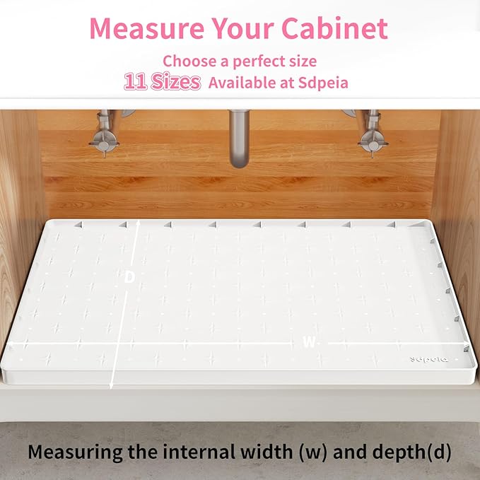 Sdpeia Under Sink Mat 28"×22" Waterproof Silicone Cabinet Liner & Sink Protector for Kitchen & Bathroom, Multi-Purpose Organizers Tray for Pets, Laundry, Cat Litter Mat, White