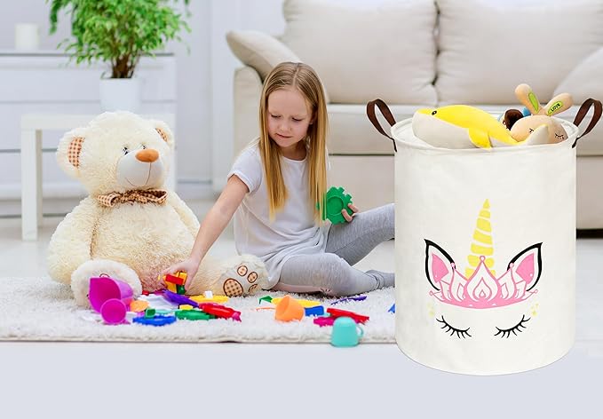 Baby Waterproof Storage Basket Kids Hamper Nursery Bins Organizer Gift Toy Box Laundry Basket for Women Large Canvas Collapsible Chest for Home/Dorm/Office/Room Decor