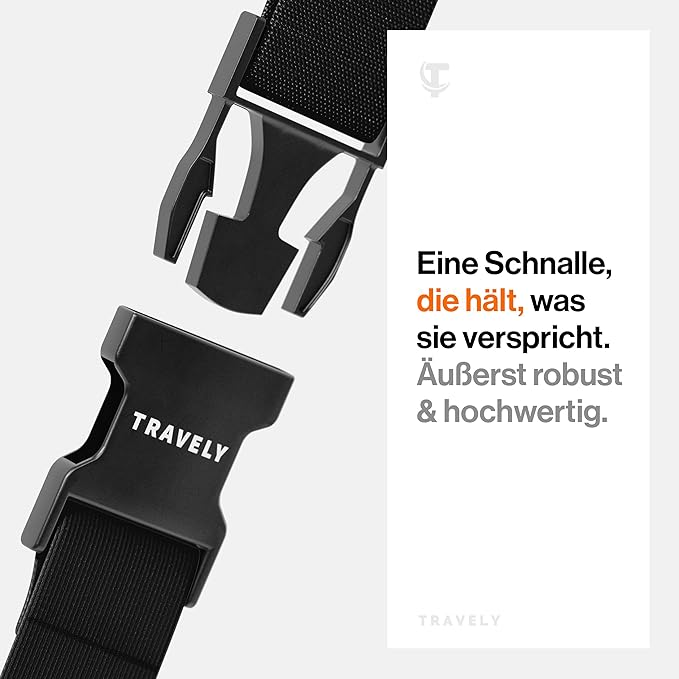 TRAVELY Luggage Straps - Particularly conspicuous & Secure - Incl. 2 Name Tags - Luggage Strap Ideal crosswise - [Set of 2]