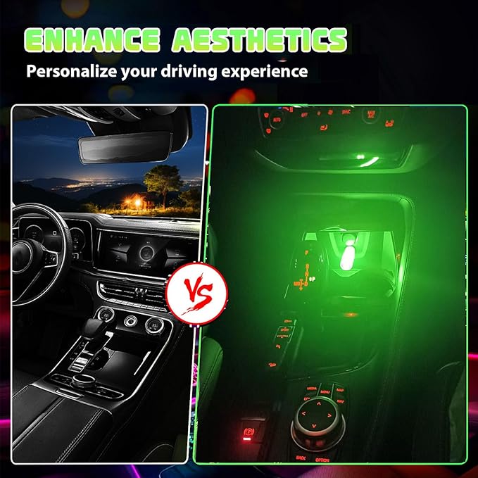 2PCS Car USB Night Lights, Touch Dimmable Vehicle Interior Ambient Lamp, Portable Retro Glass LED Light for Auto Decorations, Bedroom, Office, Travel, Camping, Gifts for Women and Men (Green)