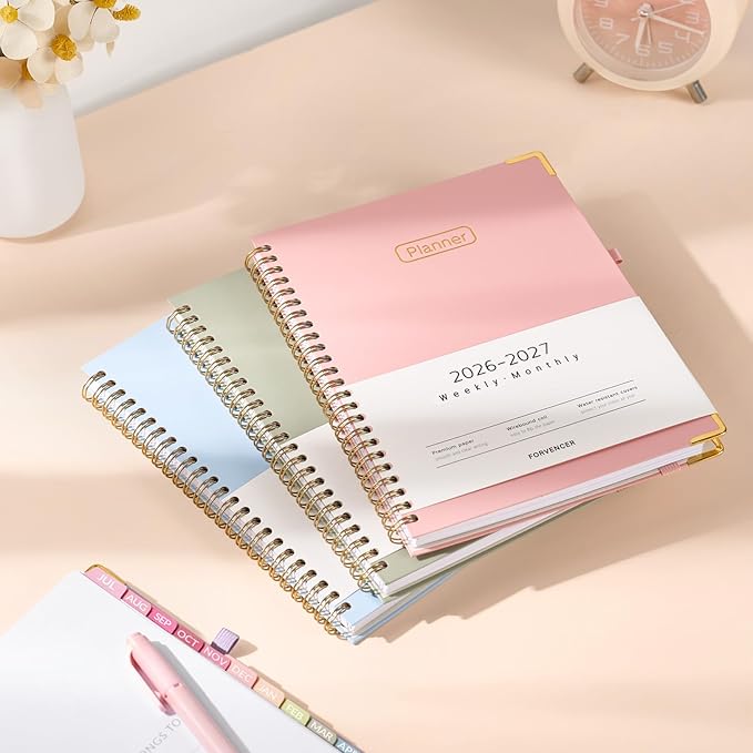 Forvencer Academic Planner 2026-2027, Hardcover Calendar Planner Weekly & Monthly, July 2026 - June 2027, 6" x 8", Daily Agenda with Tabs, College School Organizer for Student Teacher, Olive Green