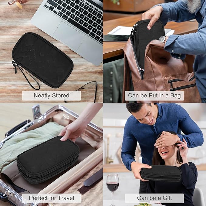 FYY Electronic Organizer, Travel Cable Organizer Bag Pouch Electronic Accessories Carry Case Portable Waterproof Double Layers All-in-One Storage Bag for Cable, Cord, Charger, Phone,-Pattern Black(M)