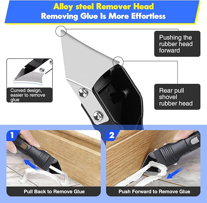 3 in 1 Silicone Caulking Tools, Glass Glue Angle Scraper, Stainless Steelhead Caulk Remover and Sealant Scraper, for Kitchen Bathroom Window and Frames Sealant Seals (Classic with Scraper — Set)