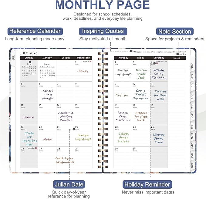 Planner 2026-2027, Weekly and Monthly Academic Planner, July 2026 - June 2027, Hardcover Calendar Agenda Book for School Year Planning, School Supplies for Teacher and Student, A5(6.3'' x 8.5'')