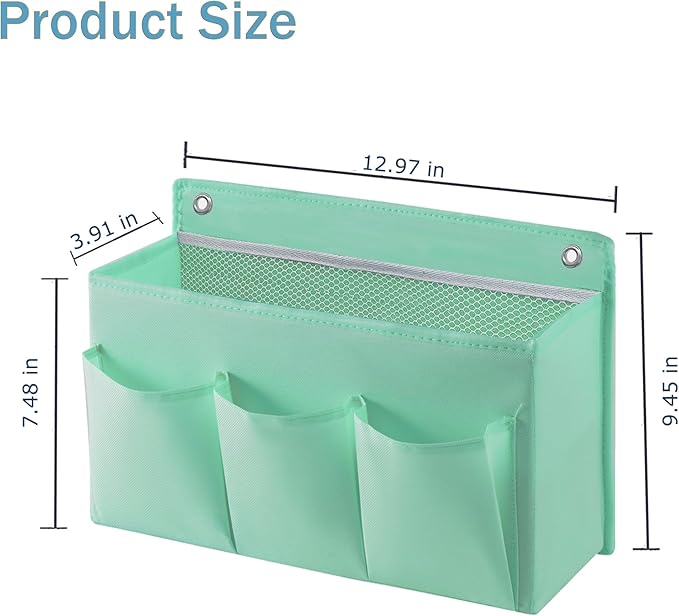 2-Pack Hanging Storage Baskets - Wall Organizer with 3 Pockets for Home/Dorm/Closet/Door, Multi-Purpose Space Saver for Office/Bathroom/Nursery - Foldable Fabric Organizer (Green)