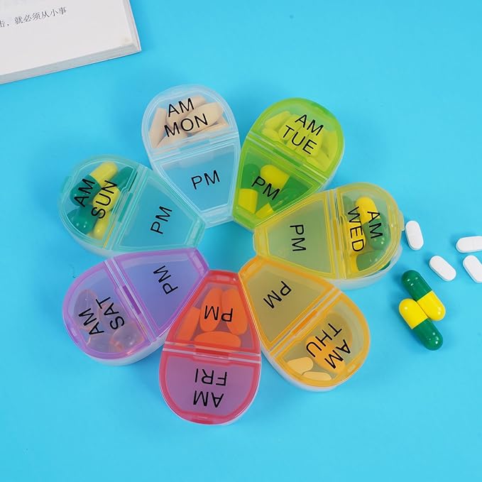 7-Day AM/PM Pill Organizer - Floral Shaped Weekly Medication Box with 7 Color-Coded Compartments, Compact & Portable for Travel, Home Use (Single Pack)