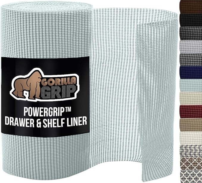 GORILLA GRIP powerGRIP Drawer Shelf and Cabinet Liner, Thick Strong Hold, Non-Adhesive Liners Protect Kitchen Cabinets and Cupboard, Bathroom Drawers, Easy Install, Breathable Mat, 17.5" x30' Spa Blue