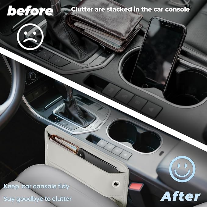 PLEW 2-Packs Car Seat Gap Filler, Premium Leather Console Organizer Universal Fit for Car SUV Truck Multi-Purpose Essentials Organizer - Anti-Drop Auto Interior Accessories (Macchiato Beige