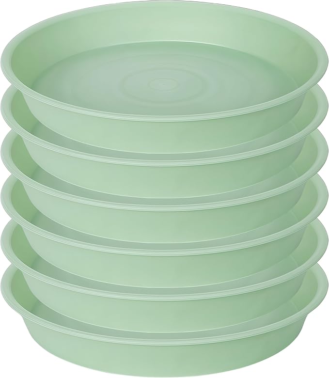 Bleuhome 6 Pack Plastic Plant Saucer Water Drip Tray, 4 5 6 7 8 9 10 11 12 13 15 17 19 inch, Heavy Sturdy Plant Drainage Tray for Indoors Outdoor, Saucers for Pots Base (4", Light Green)