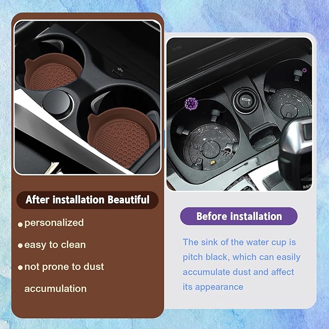 4PCS Car Cup Holder Coaster, Silicone Non-Slip Vehicle Insert Water Bottle Mat, Universal Insulation Drink Cup Pad Decor for SUV/Sedan/Truck, Automotive Interior Accessories (Coffee)