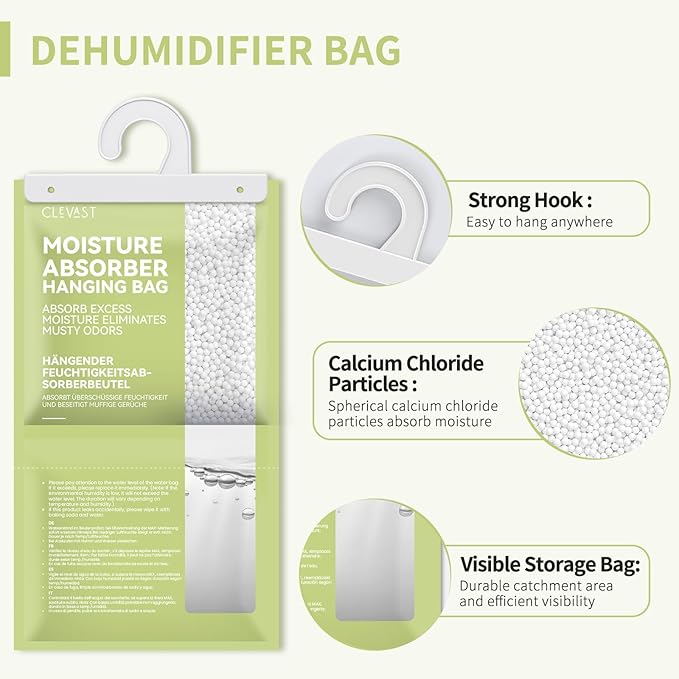 CLEVAST Moisture Absorbers Packets - 15.2 OZ, 6 Pack Large Dehumidifier Bags for Closet, Hanging Humidity Absorber in Wardrobes, Bedrooms, Bathrooms - Jasmine Scented