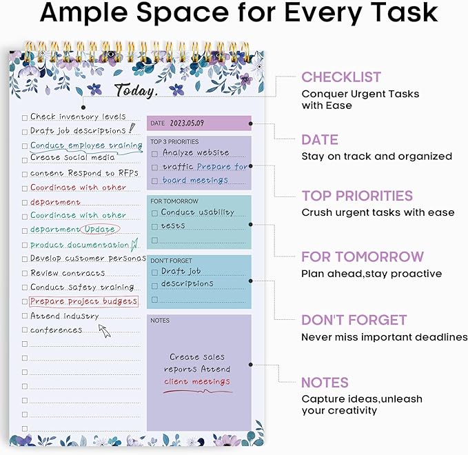 Taja 6 Pack of To Do List Notepad - To Do List Notebook for Work with 52 Sheets, 9.8" x 6.5", Undated Daily Planner Perfect for Daily Tasks and Goal Setting, Notepad Suitable for Office, Home & School - VioletBloom