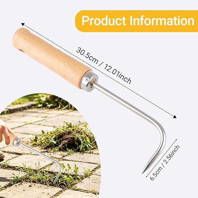 Crack Weeder Crevice Weeding Tool | Stainless Steel L-Shape Single-Claw Hook | Crevice Weed Remover | Patio Crack Weeder