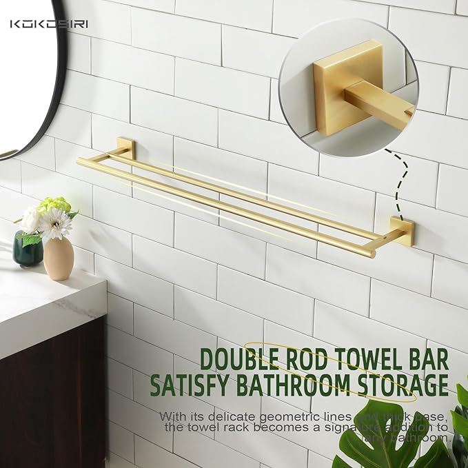 KOKOSIRI Bathroom Towel Bar 32'' Double Towel Holder for Bath Kitchen Cabinet Towel Rails 32 Inch Brushed Gold Stainless Steel B5005BG-L32