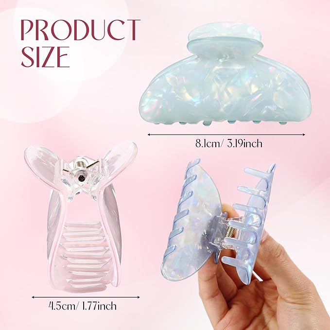 8 Pcs Large Acrylic Hair Claw Clips for Women Cute Non-slip Strong Hold Jaw Clamps Accessories for Thick Thin Hair(Fantasy Color)