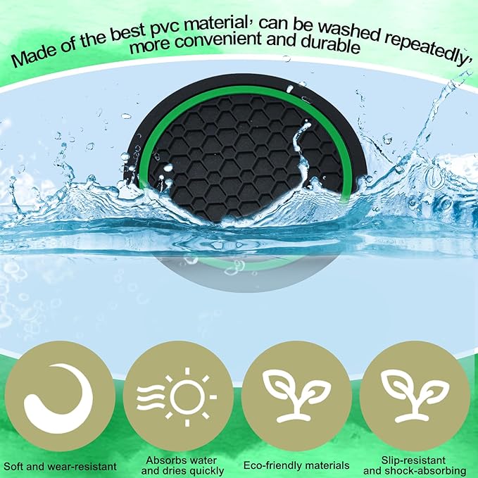 4PCS Car Cup Holder Coasters, 2.75 Inch Non-Slip Insert Cup Holder Pad, Dustproof Automotive Interior Accessories Mat, Universal for Trucks, Vehicles, RVs and More (Black/Green)