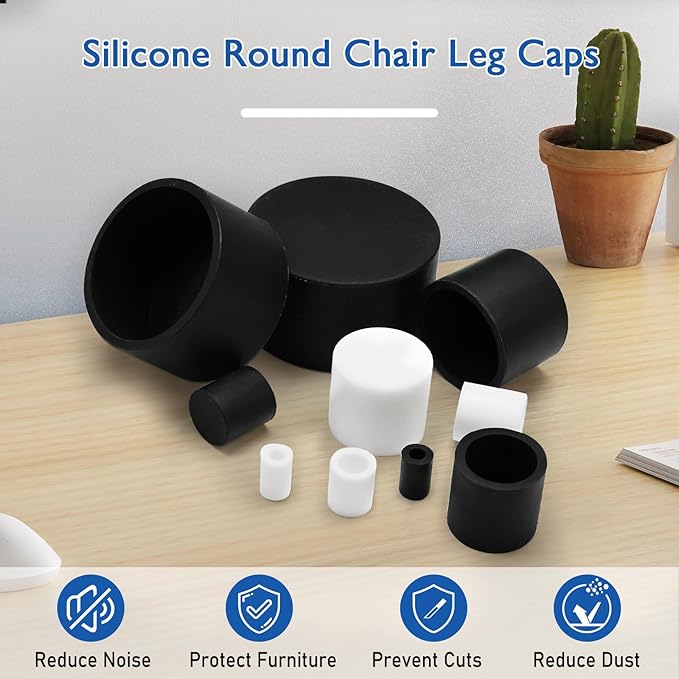 BOPOREAE 25 Pcs 11/16"(18 mm) Round Chair Leg Tips Caps, Silicone Rubber Furniture Leg Floor Protectors, Reduce Noise Folding Metal Chair Leg Cap Replacement for Bar Stool Leg Patio Indoor, Black