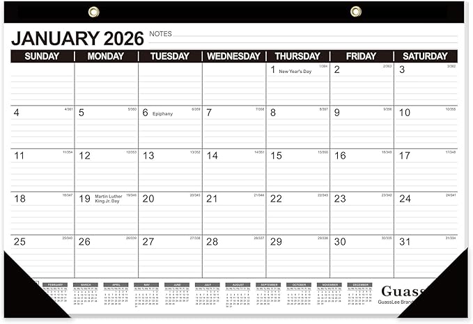 GuassLee Desk Calendar 2026, 19-Month Academic Calendar, Sep. 2025 to Mar. 2027, 17x11.5 Inch School Year Paper Calendar Desk Planner with Julian Date and Ruled Blocks for Office Home