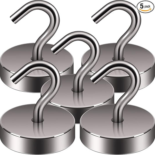 Neosmuk Magnetic Hooks, Cruise Ship Essentials, 80lb+ Heavy Duty Magnetic Hooks for Cruise Cabins, Refrigerator, Grill, Hanging, and Travel | Extra Strong Must-Haves Magnet Hook,Grey, 5 Pack
