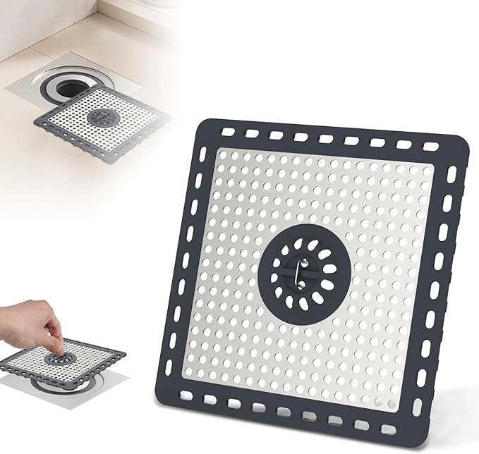 Hibbent Upgraded Shower Drain Hair Catcher, Shower Drain Cover for Bathroom Floor 6" Drain, Anti-Clogging Bathtub Drain Strainer, Stainless Steel Kitchen Sink Drain Strainer with Handle, Dark Grey