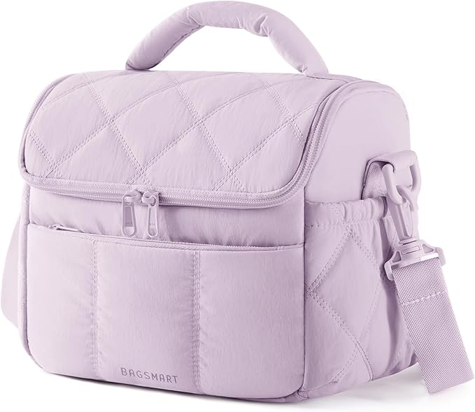 BAGSMART Insulated Lunch Bags for Women, Cute Quilted Lunch Box, Lightweight Puffy Padded Waterproof Lunch Tote, Reusable Lunch Cooler for Work Picnic Travel, Lavender Purple