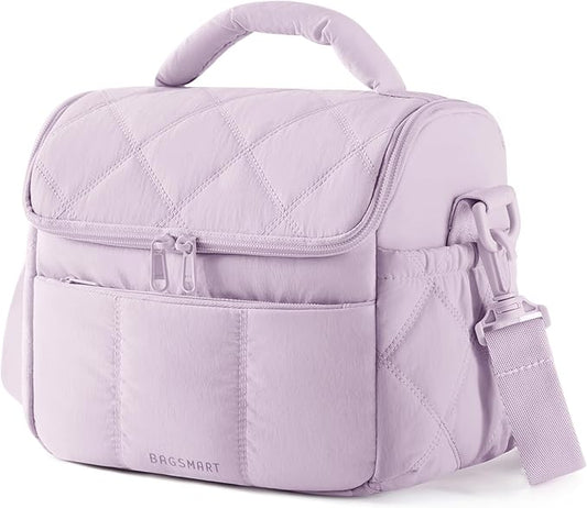 BAGSMART Insulated Lunch Bags for Women, Cute Quilted Lunch Box, Lightweight Puffy Padded Waterproof Lunch Tote, Reusable Lunch Cooler for Work Picnic Travel, Lavender Purple