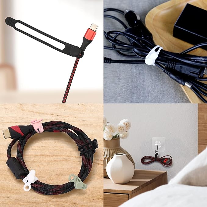 35pcs Silicone Cable Ties,Reusable Cable Management Organizer, Wire Ties，Travel Cord Ties，Cord Organizer for Bundling Cable Cords in Home,Office,Kitchen,School(5 Colors)