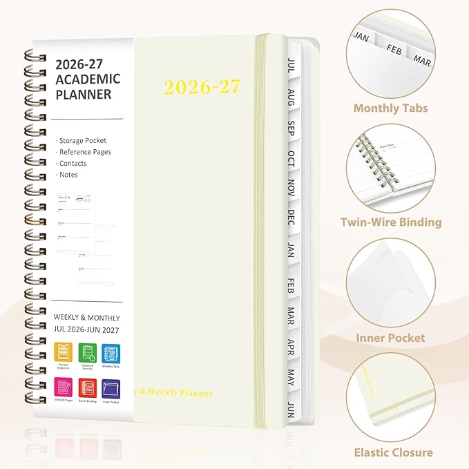 Planner 2026-2027, Weekly and Monthly Academic Year Calendar Planner, July 2026 - June 2027, Daily Agenda Book for Office School Supplies, A5(6.3'' x 8.5'')