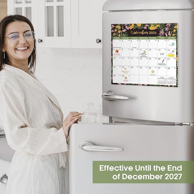 Aesthetic 2026-2027 Magnetic Calendar for Refrigerator, 21-Month Fridge Calendar Magnet from April 2026 to December 2027, Easy Organizing，Midnight Garden