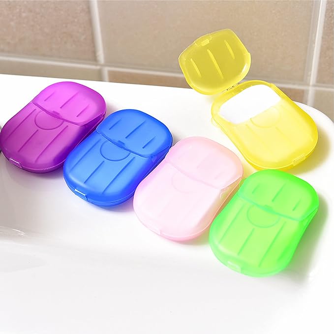 XXYXXY 12 Boxes (240 Sheets) Portable Disposable Travel Hand Soap Sheet Paper Hand Wash Bath Paper Soap Sheet (Random Color)