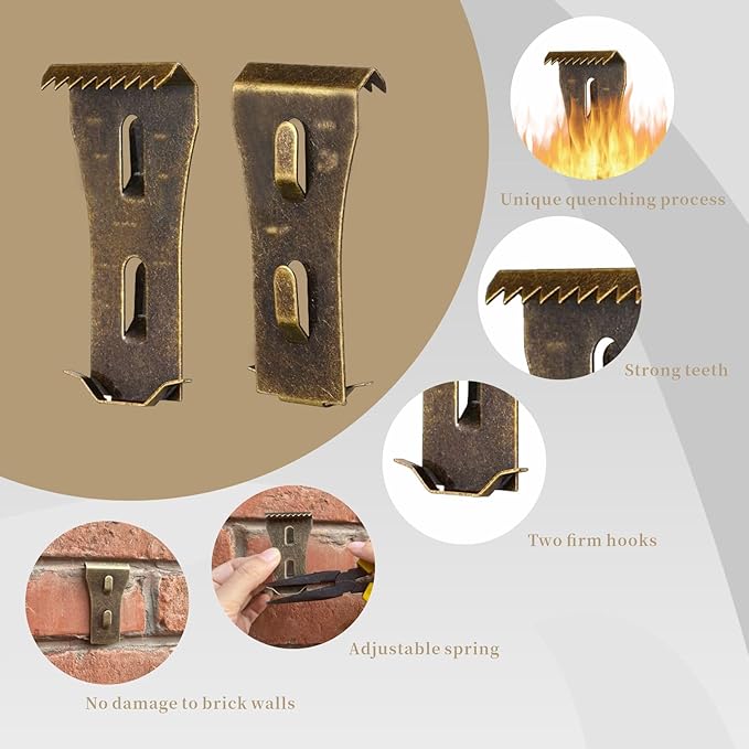 Brick Clips - 8 Pcs Heavy Metal Wall Hangers for 2-1/4 to 2-3/8 Inch Bricks, Ideal for Outdoors & Home Decor