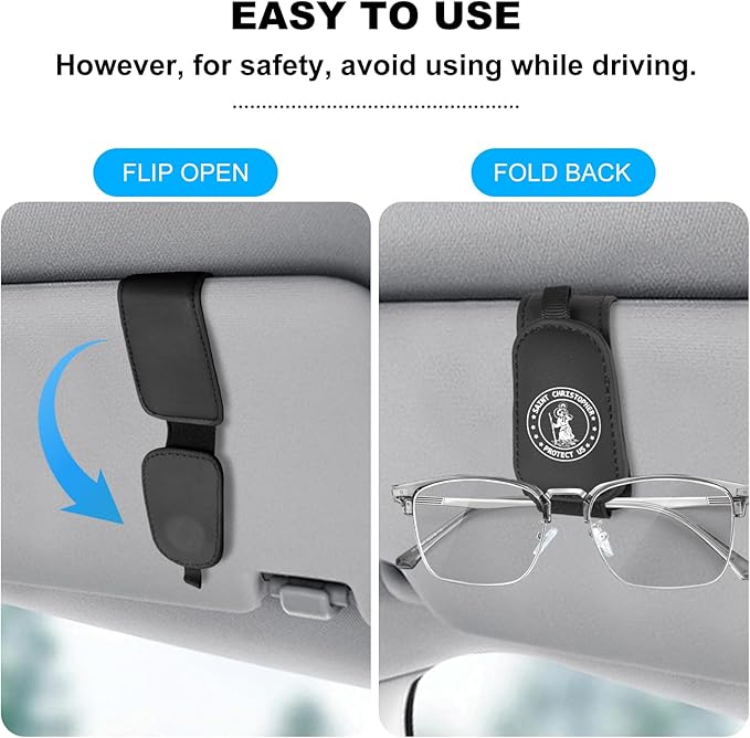 2 Pack Saint Christopher Medal for Car Visor Clip, Catholic Gift for New Driver, Upgrade Magnetic Leather Sunglasses Glasses Eyeglasses Visor Holder Clip