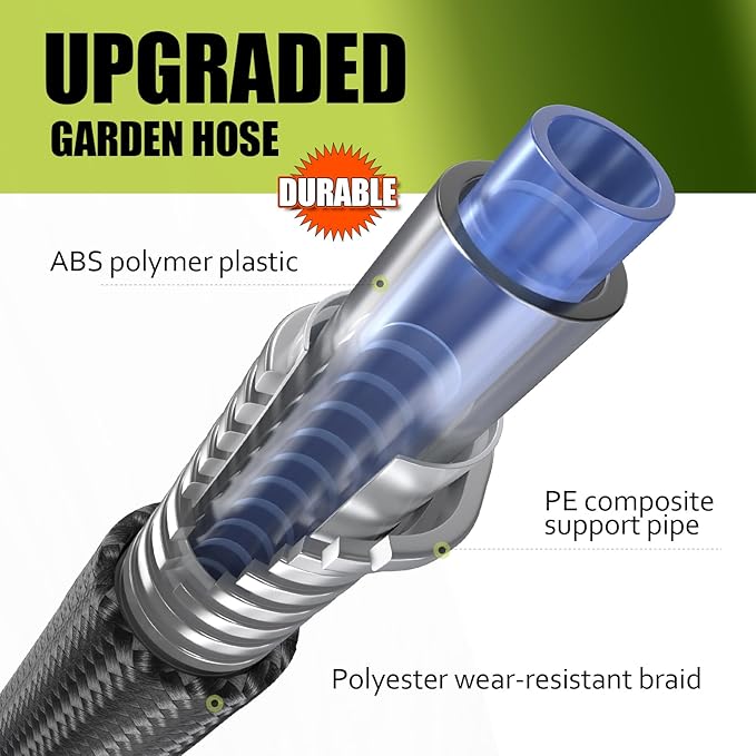 Relxitl Garden Hose, Flexible Water Hose, Ultra Lightweight Non-Expanding hose with 10 Function Sprayer, Leak proof, Pressure Resistant for Yard, Outdoor (Black, 25FT)