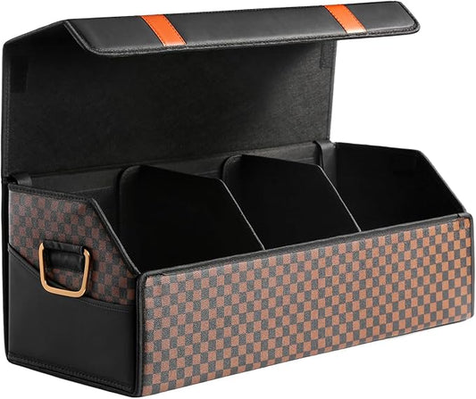 Fyzeoty Car Organizers and Storage - Trunk Organizer for SUV Car, Car Trunk Leather Storage Box, Extra Large, Magnetic Lid, Collapsible and Adjustable