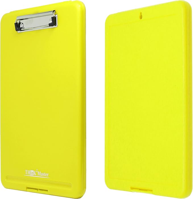 Think2Master Yellow Plastic Storage Clipboard. | 25% Heavier & 25% Sturdier| Heavy Duty and Won’t Flex or Bend Like Other Brands (Compare The Weight). Storage Compartment Holds 150 Letter Sized Paper.