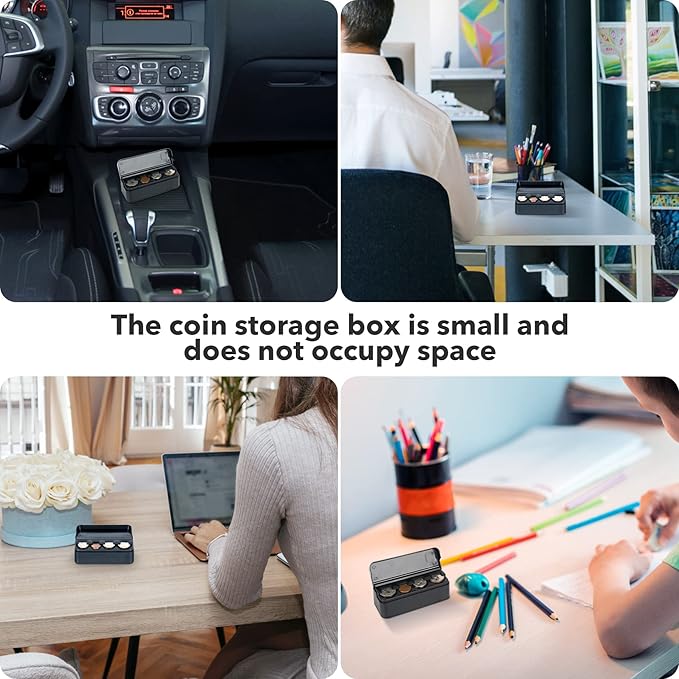 SINGARO Coin Holder for Car, Coin Change Organizer Compatible with Coins of Different Sizes, Dash-Mounted Holder Suitable for Most Cars, Trucks(2PCS Black)