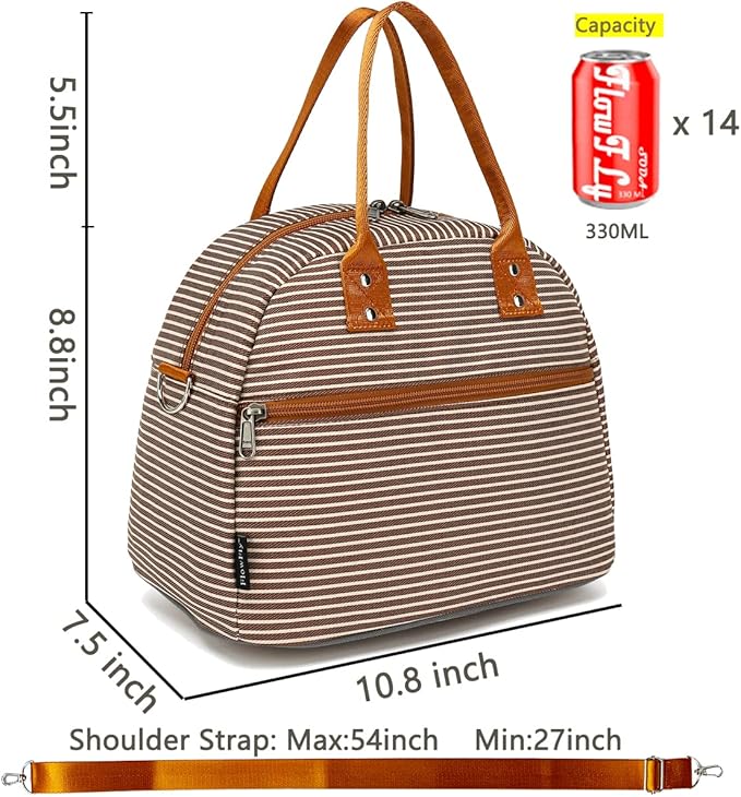 FlowFly Insulated Lunch Bag With Shoulder Strap for Women, Men, and Kids, Large and Reusable, Handle, Freezable Work and School Travel Tote and Meal Prep Organizer, Coffee