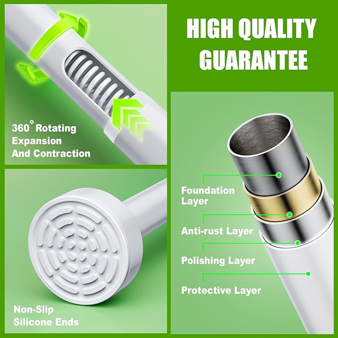 Ausemku Shower Curtain Rod Tension - 32-80 Inch Never Rust Non-Slip Spring Tension Curtain Rod No Drilling Stainless Steel Curtain Rod for Bathroom Kitchen (White)