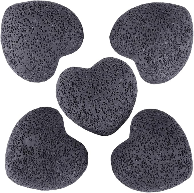 rockcloud Black Lava Rock Stone Heart Shape Pocket Stones Dyed Lava Rocks Aromatherapy Essential Oil Diffuser Set, 1.7 Inches, 5 Pcs
