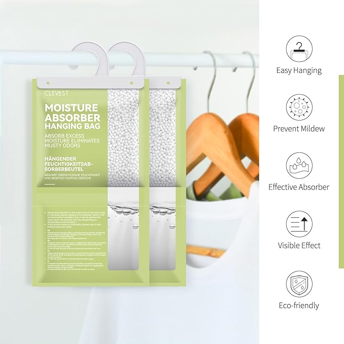 CLEVAST Moisture Absorbers Packets - 15.2 OZ, 6 Pack Large Dehumidifier Bags for Closet, Hanging Humidity Absorber in Wardrobes, Bedrooms, Bathrooms - Jasmine Scented