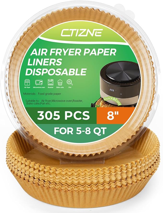Round Air Fryer Paper Liners Disposable 305Pcs, Air Fryer Parchment Paper 8'', Food-grade & Non-stick Airfryer Paper Liner Sheets for Air Frying, Roasting, Baking, Oven, Steamer by CTIZNE
