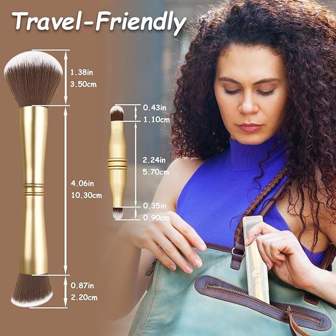 4 in 1 Makeup Brush Set - All in One Powder/Blush, Foundation, Blending & Eyeshadow Brushes, Compact & Travel Essential