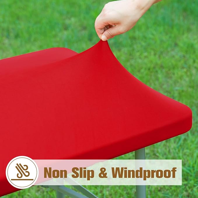Fitted Rectangle Tablecloth 24 x 48 Inch Elastic Table Cloth for 4ft Table, Stretch Spandex Tables Cover Red Washable Polyester Tables Top Cap Cover for Dining Picnic Camping Indoor and Outdoor