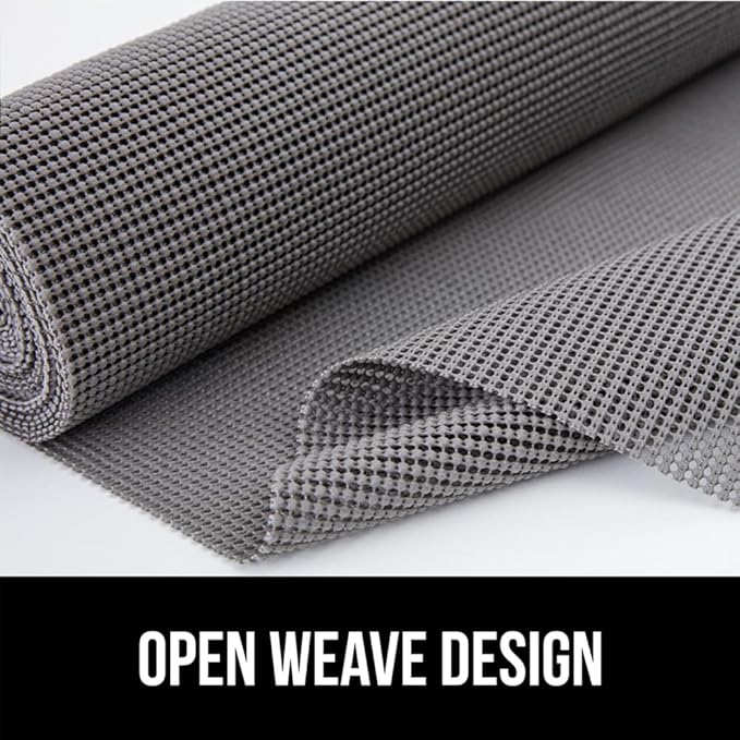 GORILLA GRIP powerGRIP Drawer Shelf and Cabinet Liner, Thick Strong Hold, Non-Adhesive Liners Protect Kitchen Cabinets and Cupboard, Bathroom Drawers, Easy Install, Breathable Mat, 17.5" x20', Gray