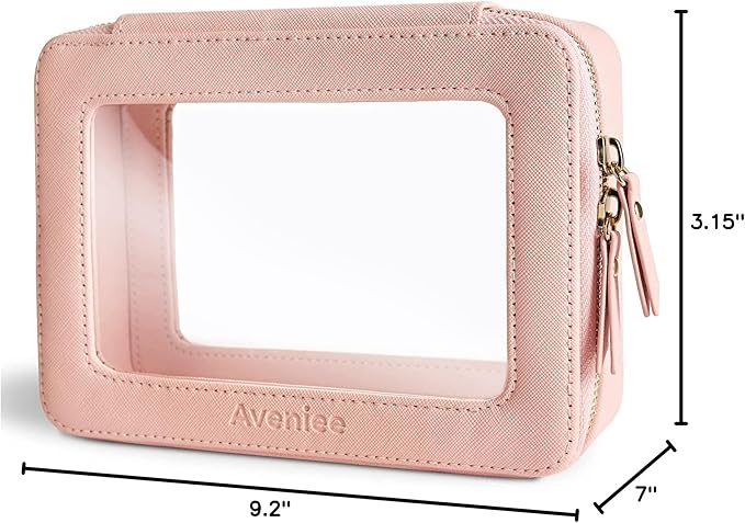 Aveniee Clear Makeup Bag Organizer,Large Travel Toiletry Bag for Women, Waterproof Cosmetic Pouch with Zippers,Car Organizers and Storage Case for Accessories,Pink