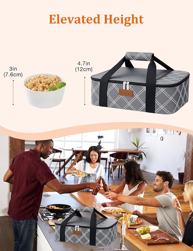 Vuudh Casserole Carrier Bag, Single Insulated Food Bag, Hot Cold Lasagna Holder Tote for Picnic, Potluck or Travel, Lightweight Picnic Bag